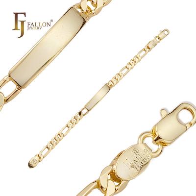 China CLASSIC 55190007 FJ Fallon Fashion Jewelry Figaro Link Men's ID Bracelets 14K Yellow Gold Plated Customizable Brass Engravable for sale