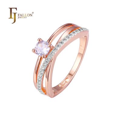 China CLASSIC F93202496 FJ Fallon Fashion Jewelry Solitaire Rings Paving CZs Plated in Rose Gold Two Tone Brass Based for sale