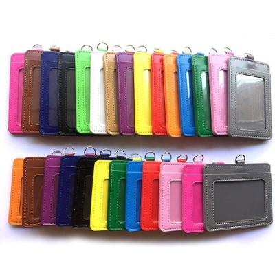 China Environmental Friendly Leather PU Badge ID Working Card Holder With Neck Strap Lanyard for sale