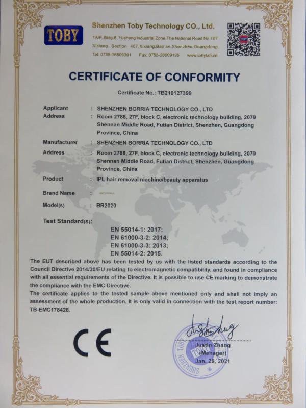 CE - Shenzhen Borria Technology Co., Ltd.