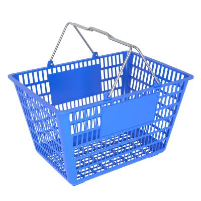 China supermarket plastic shopping basket with handle blue 380*330*280mm for sale