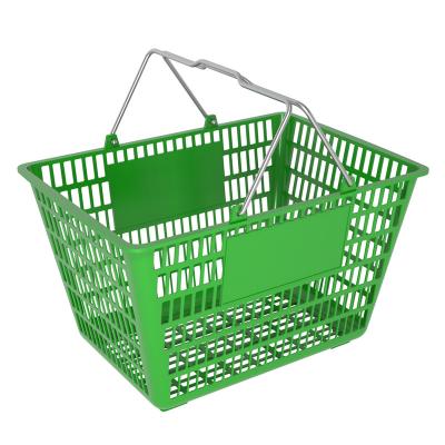 China supermarket plastic shopping basket with handle green 380*330*280mm for sale