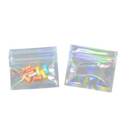 China Recyclable Hologram Laser Pouch Three Sides Sealed Aluminum Foil Custom Printed Ziplock Bag For Package for sale