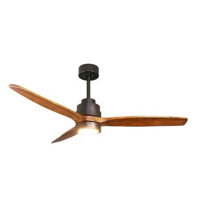 China EUROPEAN Amazon Hot Sale modern nordic 3 ceiling fan lamp with wooden blades flush and remote control attic room fan Iron 52inch for sale