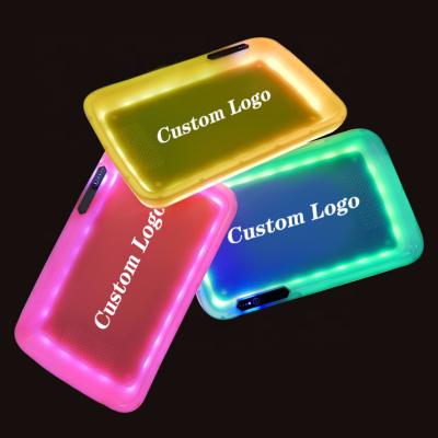 China Eco-Friendly Custom Logo Pattern Light Up Plastic Led Rolling Tray For Smoking Accessories for sale