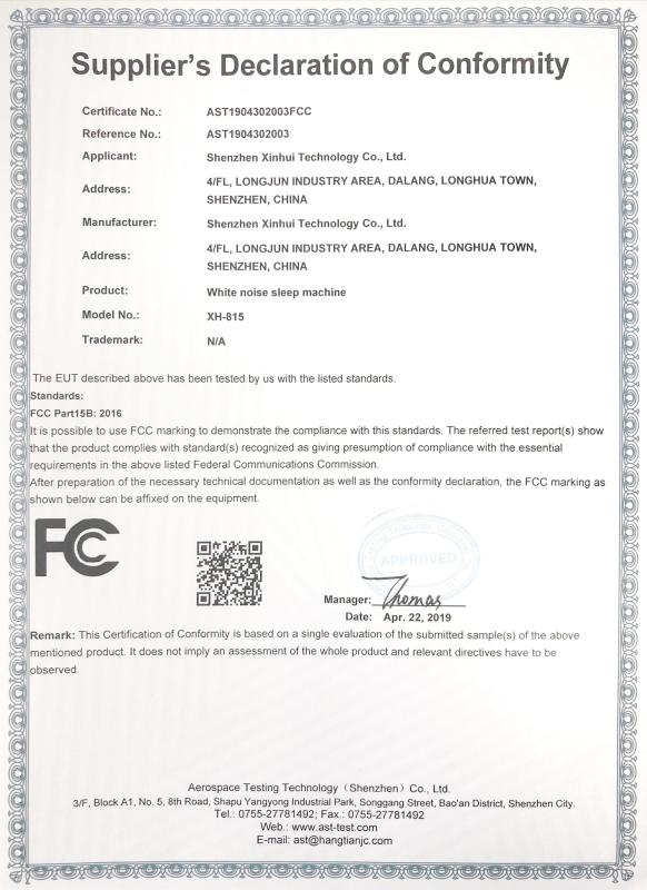 FCC - Shenzhen Xinhui Technology Co.,ltd