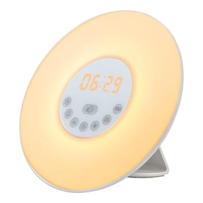 China Natural Sounds Radio Timer Nap Smart Wake Up Light Fm Radio RGB Led Night Light Simulation Sunset Digital Sunrise Alarm Clock for sale