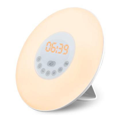 China LUMINOVA Sunrise Wake Up Light, 6 Nature Sound and Nap Light Led Sunlight Radio Sunrise Digital Alarm Clock with Sunset Simulation for sale