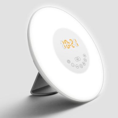 China European Night Snooze Clock Sunrise Lamp Digital Colorful Light with Nature Sounds, FM Radio Alarm Wake Up Light for sale