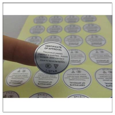 China Electronics Product Adhesive Matt Silver PET Label Sticker With Glossy Film Lamination for sale