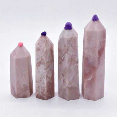 China Natural China Rose Quartz Healing Crystal Hexagonal Columns Single Pointed Wands Polished Tumbled Stone Crystal Crafts For Ornament for sale