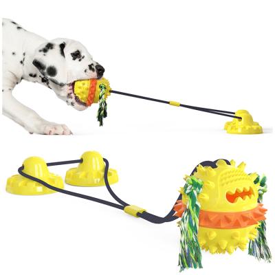 China Dog Playing Chewing Toy Molar Bite Resis Ball Double Sucker Cord Dog Molar Sucker Powerful Dog Toy for sale