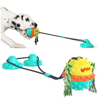 China Dog Playing Chewing Multifunctional Ball Dog Toy Double Sucker Drawstring Dog Toy Enhanced Molar Resistant Dog Bite for sale