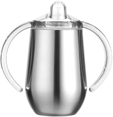 China 8oz 12oz Stainless Steel Baby Sippy Cup Spout Egg Shape Tumbler Double Handle With Nipple Lid Feeding Bottle Viable Water Bottle for sale