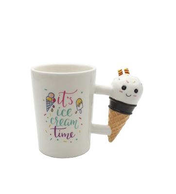 China CREATIVE Custom Shape Handle 3D Ice Cream Cup Kawaii Ceramic Coffee Mug For Girls for sale