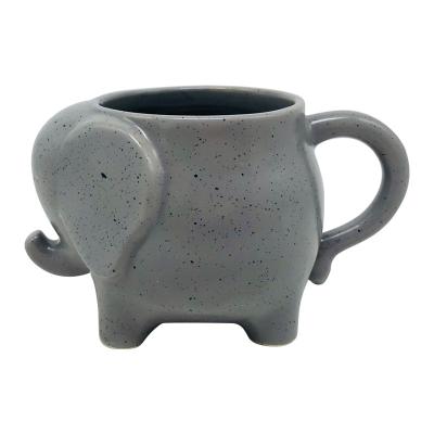 China Gray Ceramic Elephant Coffee Mug Cute Viable Gift 3D Design Animal Drinks Mug With Handle 16 Ounce Mugs for sale