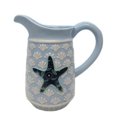 China CREATIVE Navy Stoneware Starfish Mug Milk White Pitcher Afternoon Tea Mug Large Capacity Ceramic Coffee Mug for sale