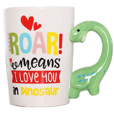 China Novelty 3D Viable Luster Dinosaur Ceramic Coffee Mug With Creative Animal Handle Drinkware for sale