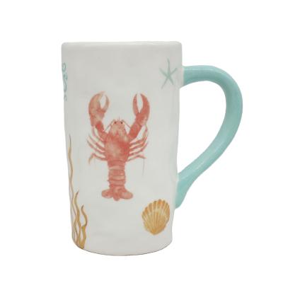 China CREATIVE Blue Sea Shells Cute Beach Theme Ocean Art Sublimation Coffee Mug Lobster Ceramic Coffee Mugs for sale