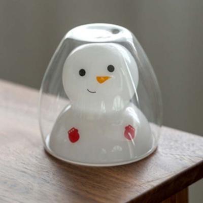 China Borosilicate Glass Novelty Double Layer Snowman Cartoon Juice Milk Cup Beer Coffee Viable Clear Glass Cup 3D Borosilicate Glass Mug for sale