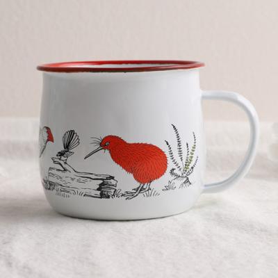 China Viable Large Kiwi Enamel Coffee Cup Thickened Belly Enamel Mug for sale