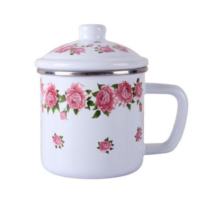 China Viable Couples Floral Camping Enamel Mug Unbreakable Iron Tea Mugs Nostalgic Troop Wash Cup Mug Sets for sale