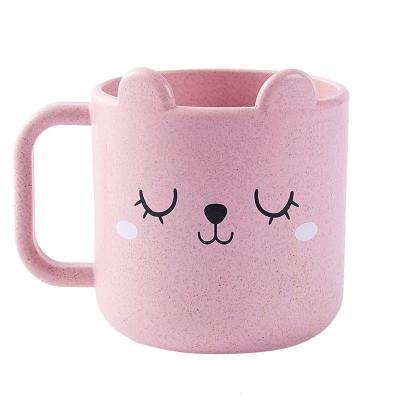 China Custom Cute Viable Straw Household Water Plastic Mugs Cartoon Wheat Coffee Drinks Cup PP Mug With Handle for sale