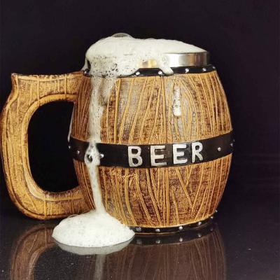 China No Link Stainless Steel German Wooden Barrel Large Capacity Beer Barrel Mugs Bar Creative Resin Ktv Resin Glass Beer Mug for sale