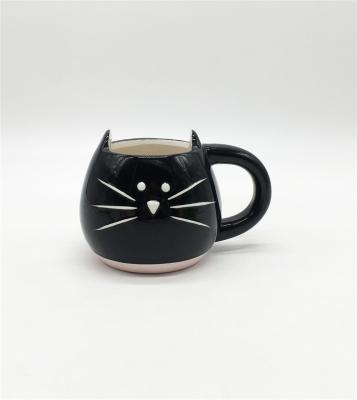 China Cat Ceramic Animal Mug black cute adorable made to order CREATIVE 3D Cat Shaped Coffee Mug for Cat Lovers for sale