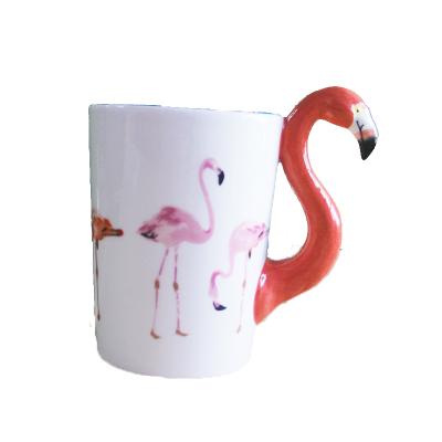 China 3D Flamingo Coffee Mug Pink Tea Mug CREATIVE Animal Mugs Flamingo Handle Ceramic Mug for sale