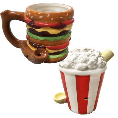 China CREATIVE Hamburger Ceramic Pipe Mugs Pipe Mug 3D Wholesale Novelty Coffee Mug for sale