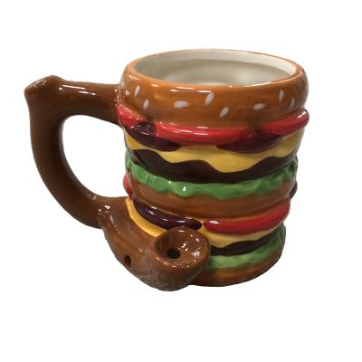 China CREATIVE Wholesale Ceramic Mug Custom Hamburger Smoking Pipe Smoking Mug for sale