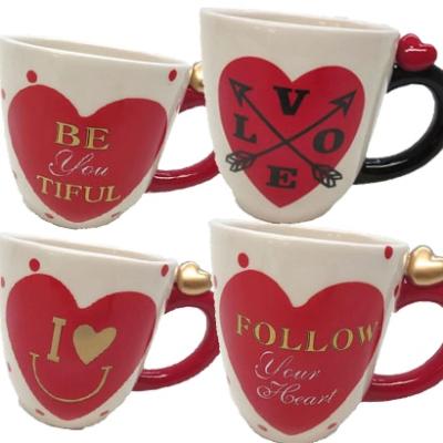 China Creative Cute Mugs Colorful Heart Shaped Ceramic Mugs Coffee Mugs Wedding Coffee Cups for sale