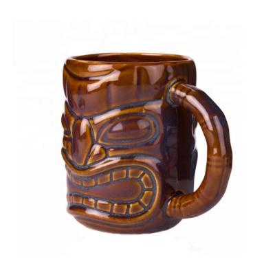 China CREATIVE Funny Face Tiki Ceramic Mug Wholesale Novelty Tiki Mugs Custom For Gift for sale