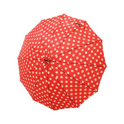 China Traditional 12 Bone Wave Point Curved Hook Handle Semi-automatic Umbrella Sunny Or Rainy Straight Umbrella Along for sale