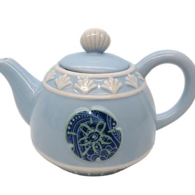 China Ocean Style CREATIVE Shell Starfish Ceramic Coffee Mug Tea Cup Set Light Blue Porcelain Teapot for sale