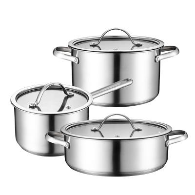 China Sustainable Hot Pot 304 Stainless Steel Non Stick Double Bottom Three Piece Thickened Soup Pots Cooking Kitchen Cookware Set Sets for sale