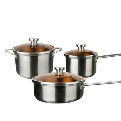 China Sustainable Hot Sale 304 Stainless Steel Non Stick Cookware Set Frying Pots 6 Pieces Cooking Pan Set Kitchen Cookware Sets for sale