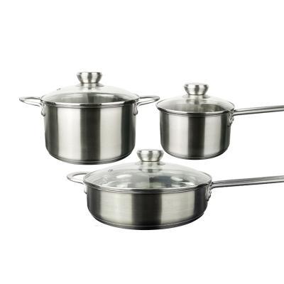 China Hot Selling Sustainable 304 Stainless Steel Stick Cookware Non Set Frying Pots Filters 6 Pieces Cooking Set Kitchen Cookware Sets for sale