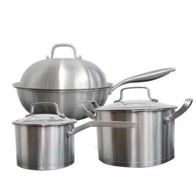 China Sustainable Hot Sale 430 Stainless Steel Stick Cookware Non Set Frying Pots Filters 6 Pieces Cooking Pot Set Kitchen Cookware Sets for sale