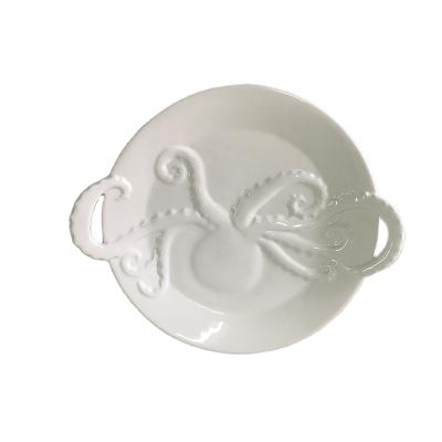 China Sustainable Custom Round Ceramic 3D Octopus Deep Shape Cute Animal Plate Dinner Plate , White Salad Bowls for sale