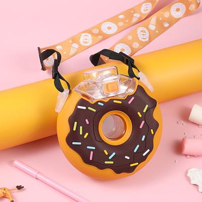 China Sustainable 380ml 3D Donut Kids Drink Bottle Small Drinking Juice Milk Plastic Water Bottles With Straw for sale