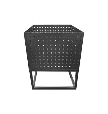 China Modern Durable Hollowed Square Metal Black Lounge Planter For Indoor Plants for sale