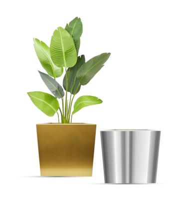 China Modern Stainless Gold Office Indoor Brushed Cube Shape Steel Planter Set Of 2 for sale