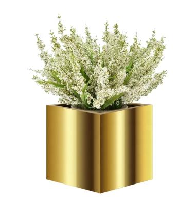 China Modern Style Home and Garden Gold Polish Brushed Metallic Square Flower Pot for sale