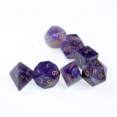 China Luxury ENGRAVED Amethyst Dice Dungeons DND RPG 7 Piece PRG Gemstone Dice Set for sale