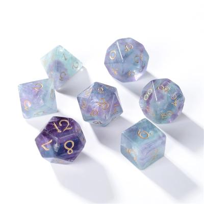 China Natural Gemstone Fluorite Dies Set Dungeons and Dragon Custom Engrave Dies Polyhedral Gemstone Dies for sale