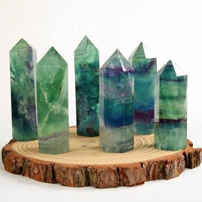 China Europe rainbow crystal tower fluorite point fluorite point green natural crystal fluorite crystal magic wands for sale