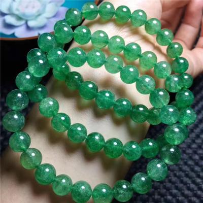 China Natural Jade 8mm Strawberry Quartz Mix Color Green Beads Round Stone Bracelets for sale