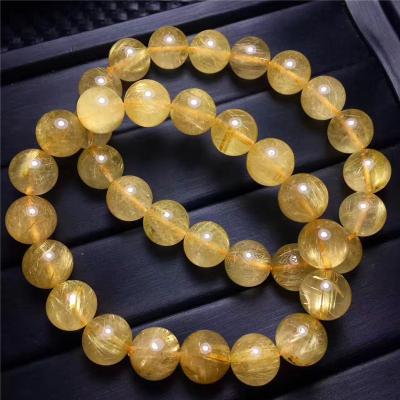 China Natural Quartz Crystal Round Beads ALLOY Gold Hair Rutilated Bracelet for sale